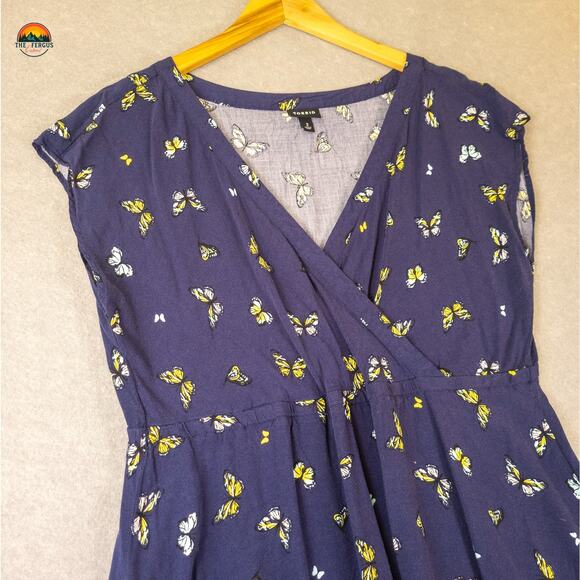Torrid Fit & Flare Dress Blue Cap Sleeve Butterfly Print Cottage Women's Size 2 - Picture 3 of 11